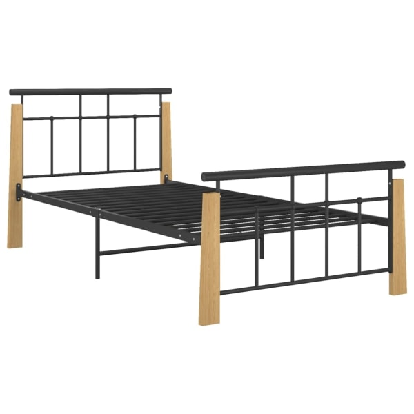 vidaXL Sängram metall och massiv ek 90x200 cm Svart
