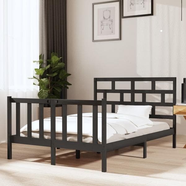 vidaXL Sängram grå massiv furu 140x190 cm Grå