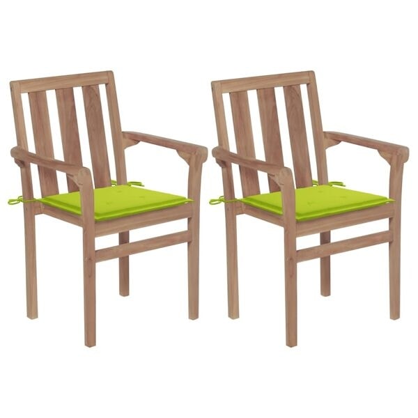 vidaXL Trädgårdsstolar 2 st med ljusgröna dynor massiv teak Grön