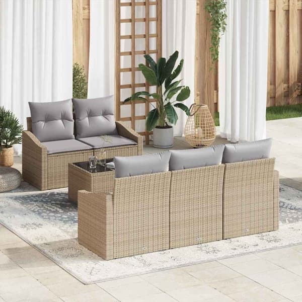 vidaXL Soffset 6 st Beige och Grå konstrotting Beige