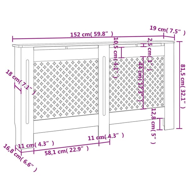 vidaXL Elementskydd antracit 152x19x81,5 cm MDF Antracit