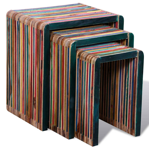 vidaXL Satsbord i färgglad återvunnen teak 3-pack multifärg