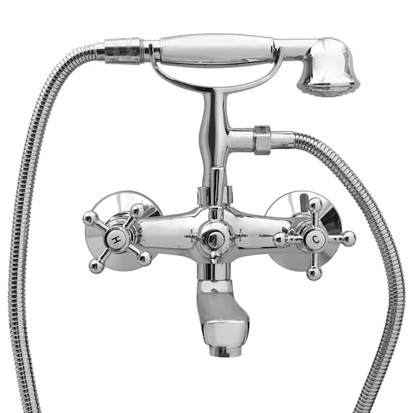 vidaXL Badkarsblandare med 2 grepp + duschomkastare krom retro Silver