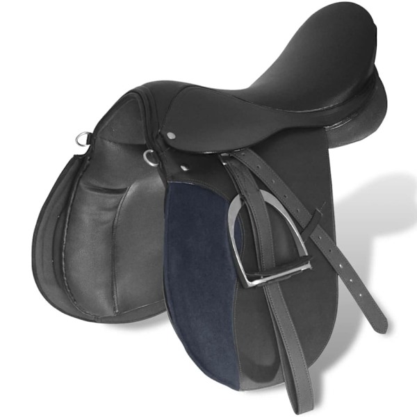 vidaXL Svart Ridsadel 16" Äkta läder 14 cm 5-i-1 Set Svart