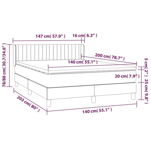 vidaXL Ramsäng med madrass ljusgrå 140x200 cm sammet Grå