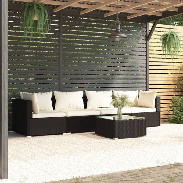 vidaXL Loungegrupp med dynor 5 delar konstrotting svart Svart