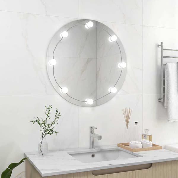 vidaXL Väggspegel med LED-belysning rund Silver