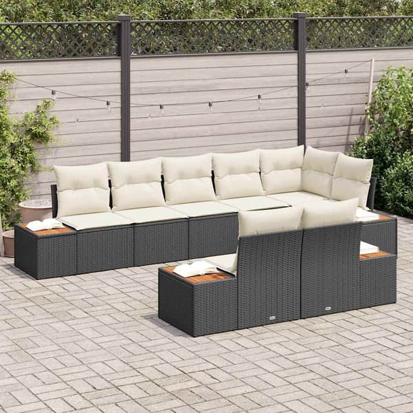vidaXL Trädgårdsoffset 8 st Svart Poly rattan Svart