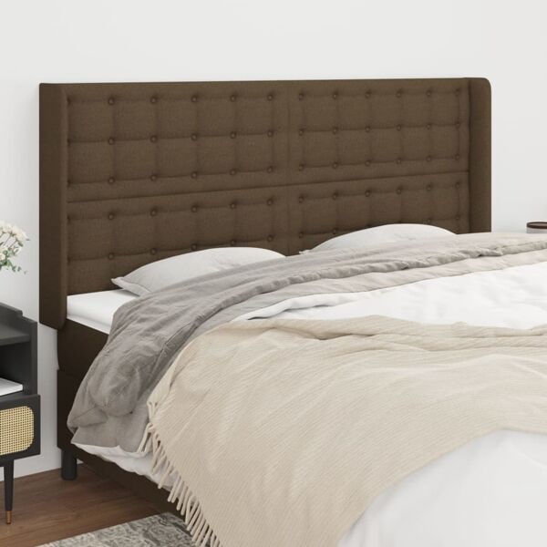 vidaXL Sänggavel med kanter mörkbrun 203x16x118/128 cm tyg Brun