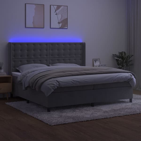 vidaXL Ramsäng med madrass & LED ljusgrå 200x200 cm sammet Grå