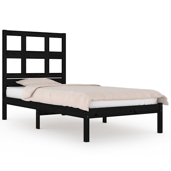 vidaXL Sängram svart massiv furu 100x200 cm enkelsäng Svart