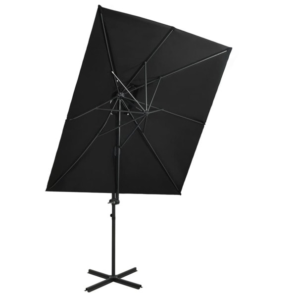 vidaXL Frihängande trädgårdsparasoll med ventilation svart 250x250 cm Svart