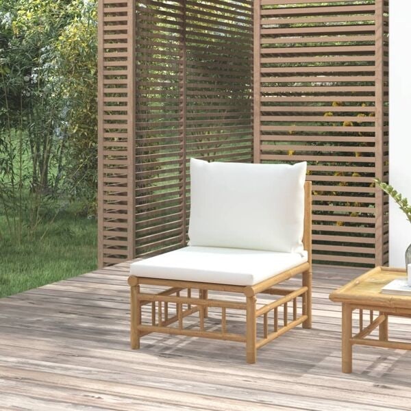 vidaXL Soffa mittdel med gräddvita dynor bambu Vit