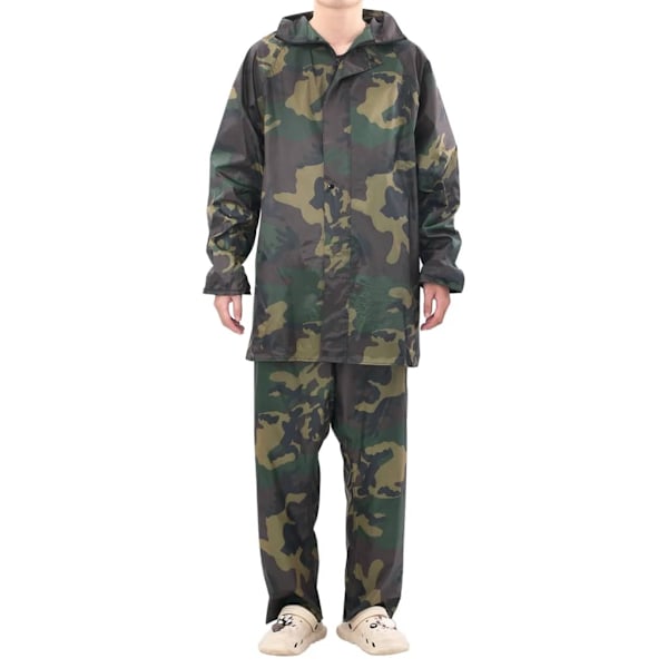 vidaXL Regnställ med Huva Herrar Tvådelat Camouflage XL Grön