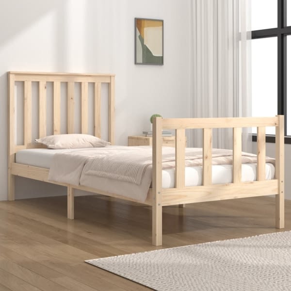 vidaXL Sängram massiv furu 90x190 cm Brun