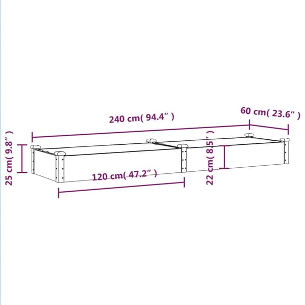 vidaXL Odlingslåda med foder grå 240x60x25 cm massivt granträ Grå