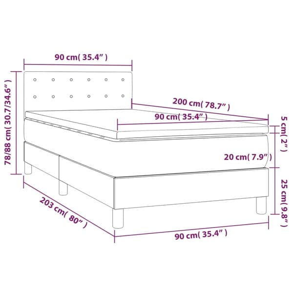 vidaXL Ramsäng med madrass ljusgrå 90x200 cm sammet Grå