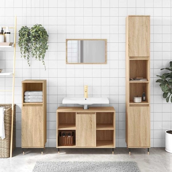 vidaXL Badrumsskåp sonoma-ek 30x30x100cm konstruerat trä Brun