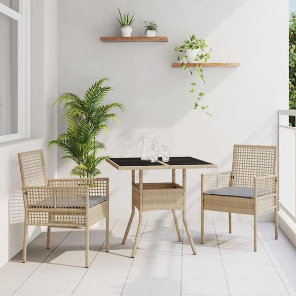 vidaXL Trädgårdsmöbelset 3 st Beige konstrotting Beige