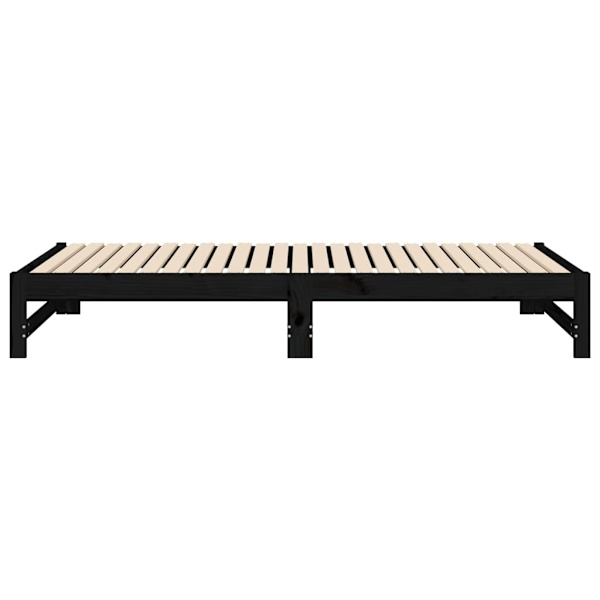 vidaXL Utdragbar dagbädd svart 2x(100x200) cm massiv furu Svart