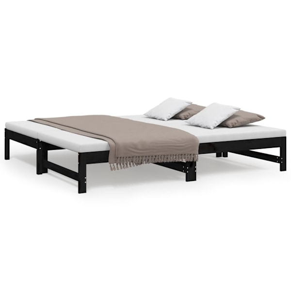vidaXL Utdragbar dagbädd svart 2x(90x190) cm massiv furu Svart