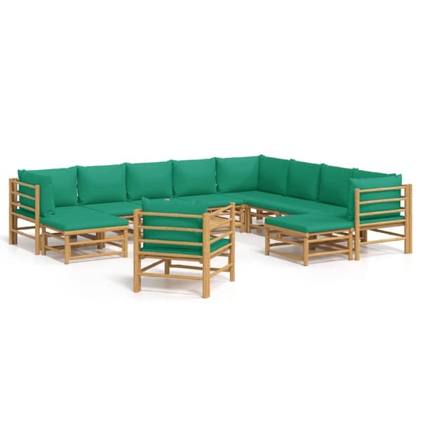 vidaXL Loungegrupp 12 delar gröna dynor bambu Brun
