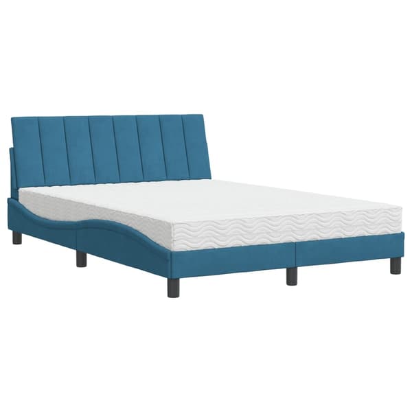 vidaXL Säng med madrass blå 140x200 cm sammet Blå