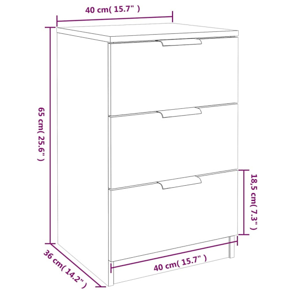 vidaXL Sängbord 2 st brun ek 40x36x65 cm Brun