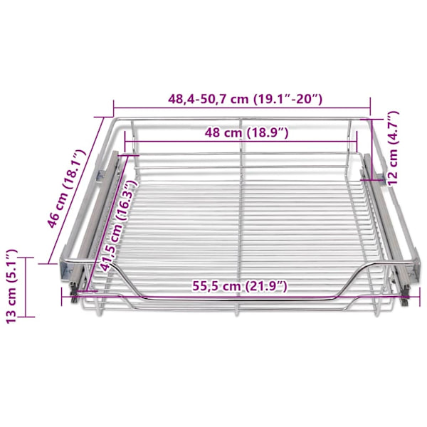 vidaXL Utdragbara trådkorgar 2 st silver 600 mm Silver