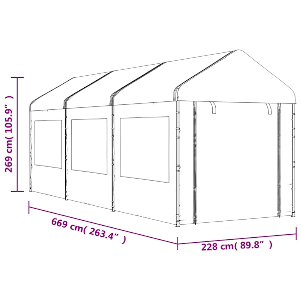 vidaXL Paviljong med tak vit 6,69x2,28x2,69 m polyeten Vit