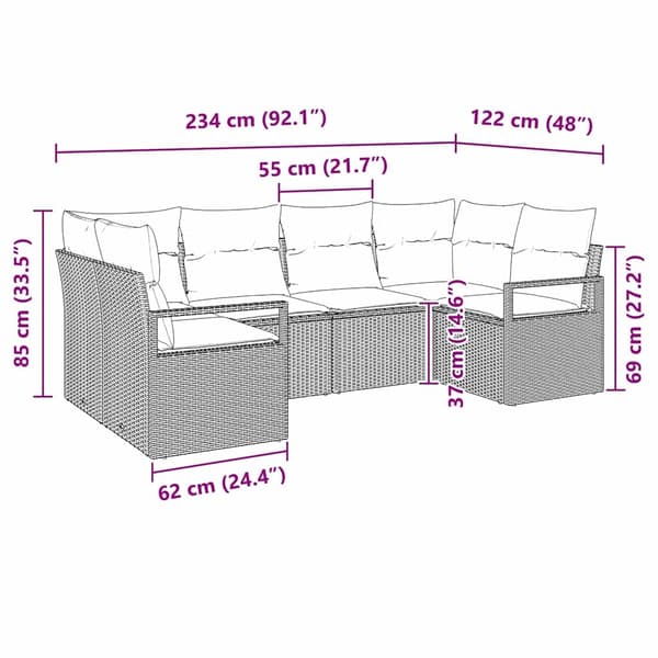 vidaXL Soffset med kudde 6 pcs Ljusgrå konstrotting Ljusgrå