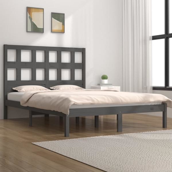 vidaXL Sängram grå massiv furu 160x200 cm Grå