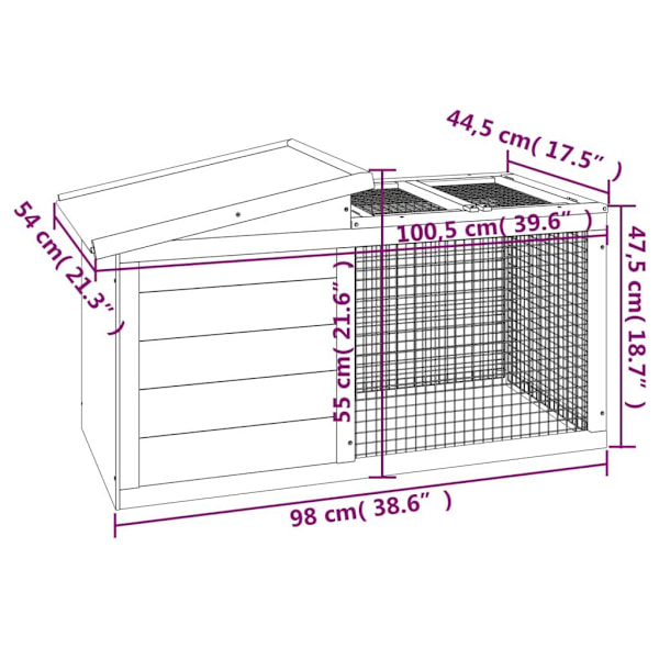 vidaXL Kaninbur mocka 100,5x54x55 cm massiv furu Brun