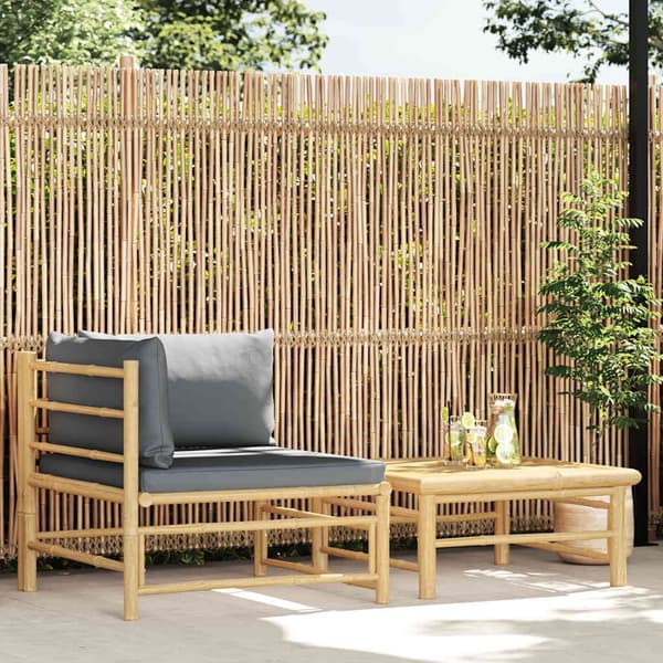 vidaXL Loungeset för trädgården med mörkgråa dynor 2 delar bambu grå