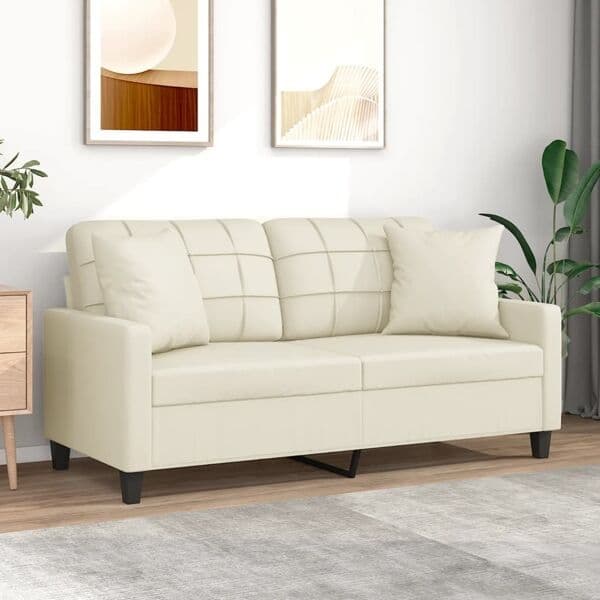 vidaXL 2-sits soffa med prydnadskuddar gräddvit 140 cm konstläder Kräm