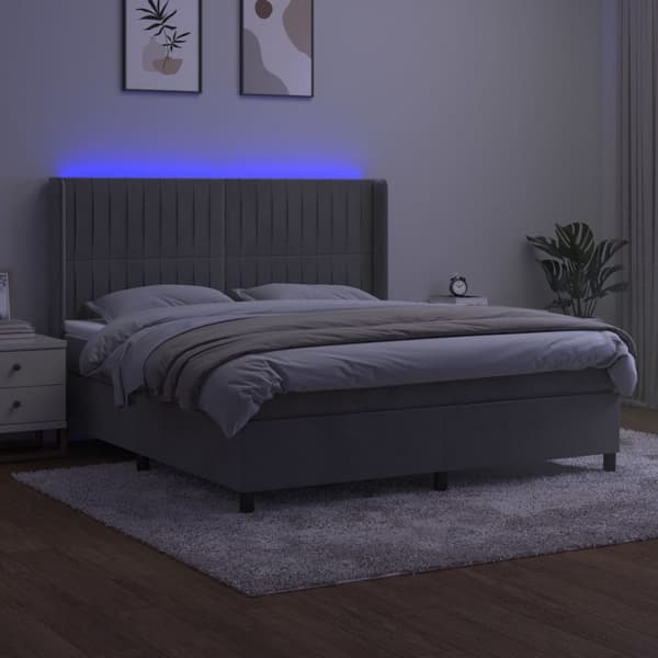 vidaXL Ramsäng med madrass & LED ljusgrå 160x200 cm sammet Grå