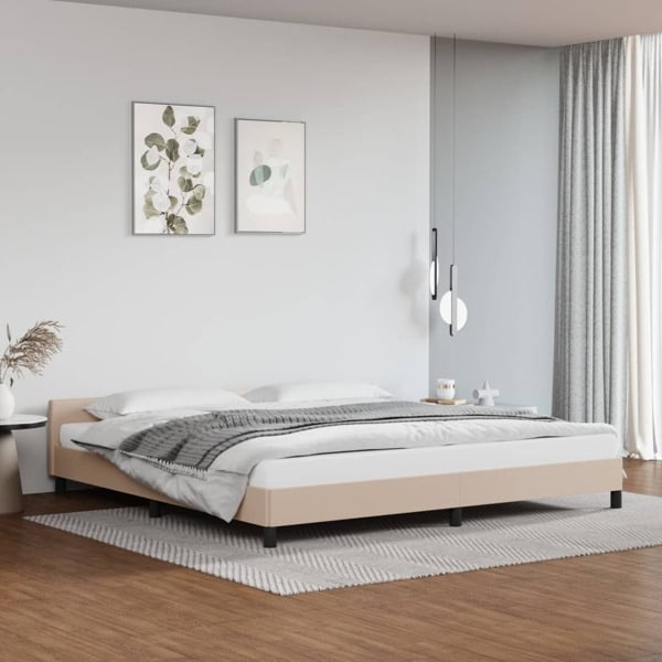 vidaXL Sängram med huvudgavel cappuccino 200x200 cm konstläder Brun