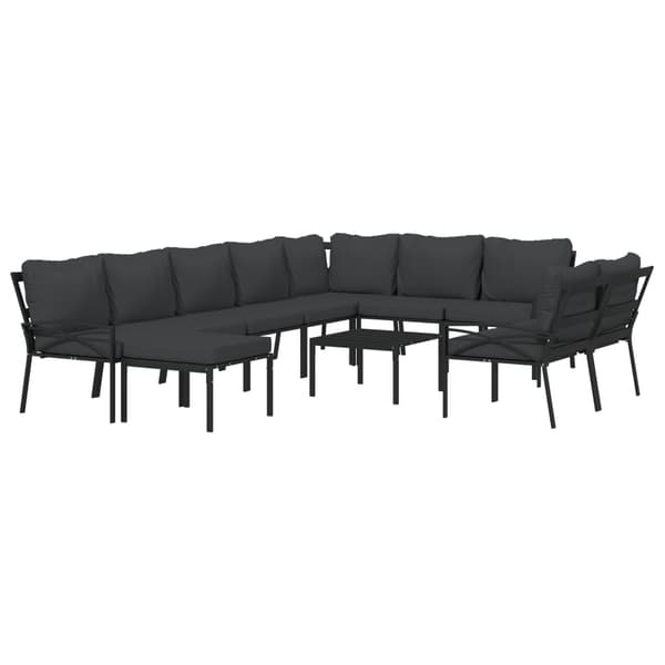 vidaXL Loungegrupp 11 delar mörkgrå dynor stål art
