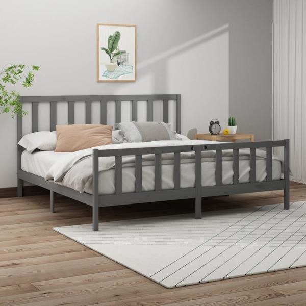 vidaXL Sängram grå massiv furu 200x200 cm Grå