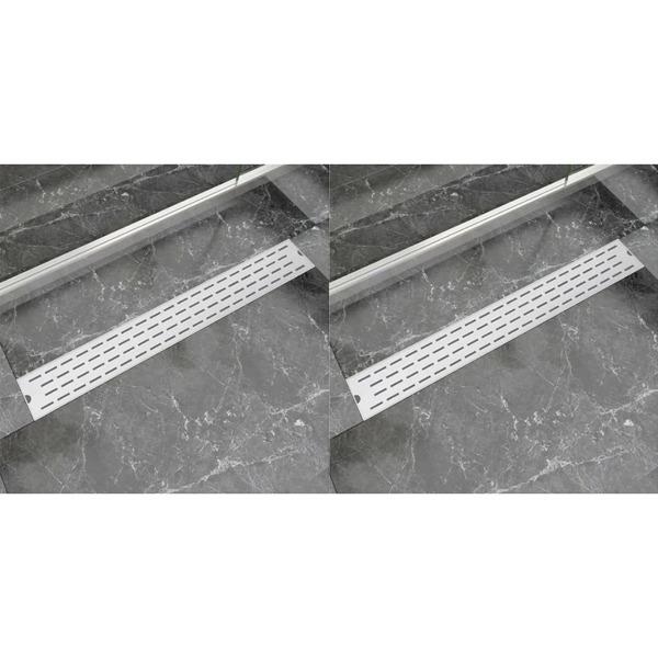 vidaXL Avlång golvbrunn 2 st rak rostfritt stål 830x140 mm