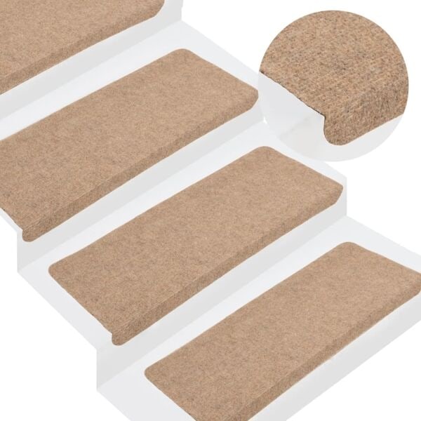 vidaXL Trappstegsmattor självhäftande 15 st 65x24,5x3,5 cm beige Beige
