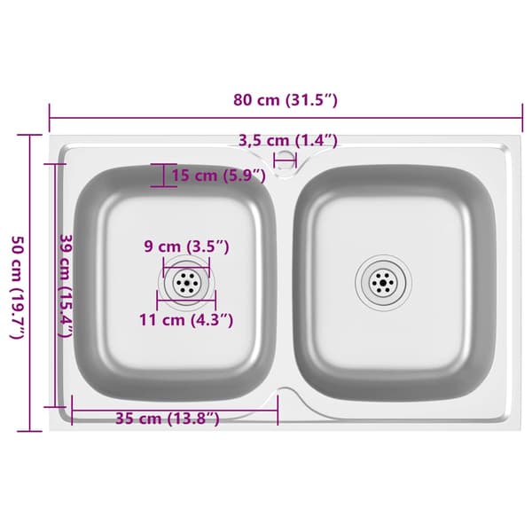 vidaXL Dubbla diskhoar silver 800x500x155 mm rostfritt stål Silver