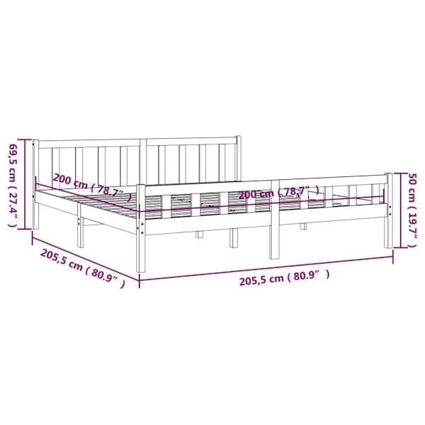 vidaXL Sängram grå massiv furu 200x200 cm Grå