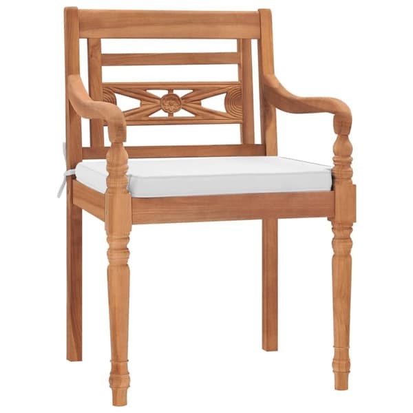 vidaXL Bataviastolar 2 st med dynor massiv teak Vit