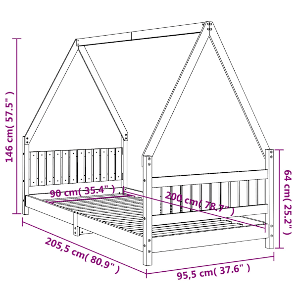 vidaXL Sängram för barnsäng 90x200 cm massiv furu Brun