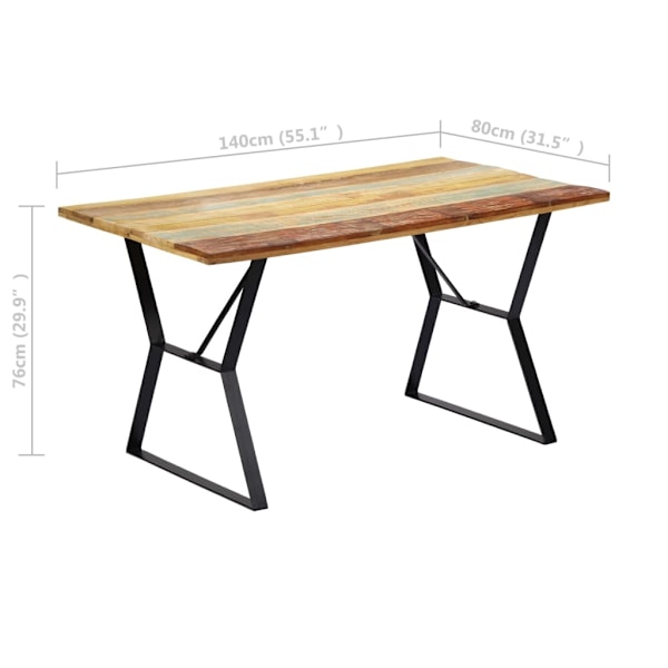 vidaXL Matbord 140x80x76 cm massivt återvunnet trä multifärg