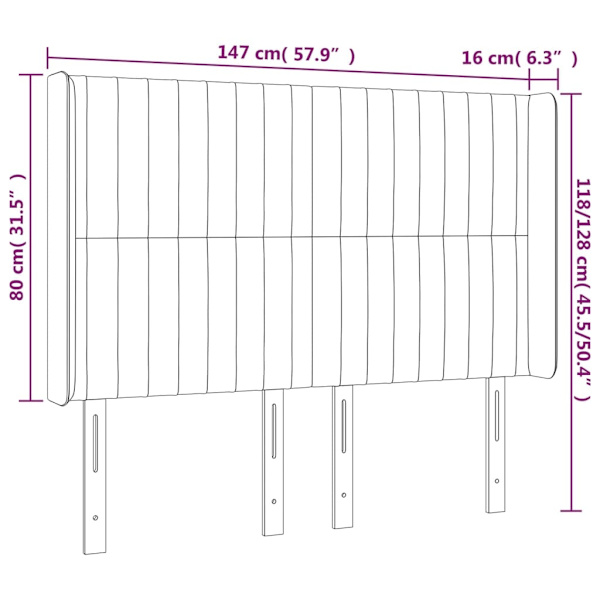 vidaXL Sänggavel LED mörkgrå 147x16x118/128 cm sammet Grå
