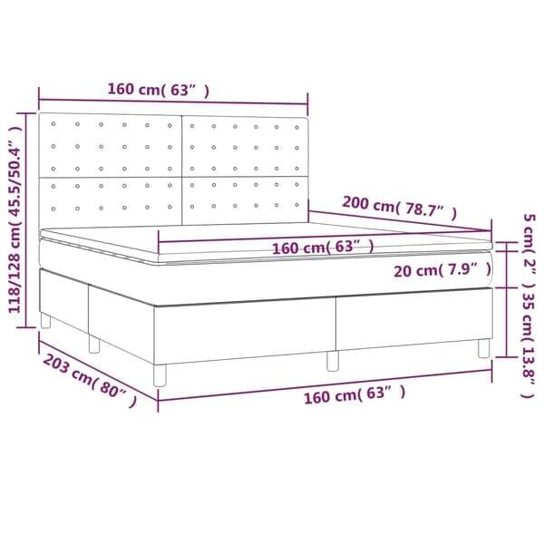 vidaXL Ramsäng med madrass ljusgrå 160x200 cm tyg Grå