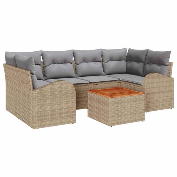 vidaXL Trädgårdsoffset 7 st Beige konstrotting Beige