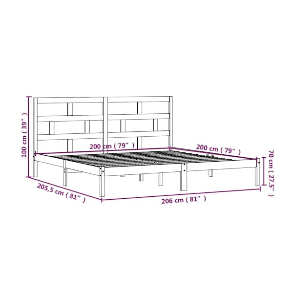 vidaXL Sängram vit massiv furu 200x200 cm Vit